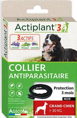 ActiPlant'3 - Collier Antiparasitaire pour Grand Chien - Noir