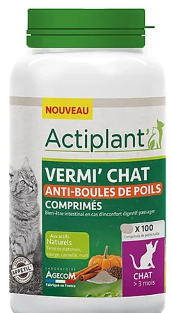 Actiplant' - Comprimés Vermi' Chat Anti Boules de poils pour Chat - x100