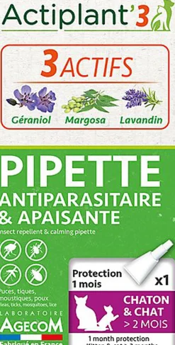 ActiPlant'3 - Pipette Antiparasitaire et Apaisante Bio pour Chat et Chaton - x1