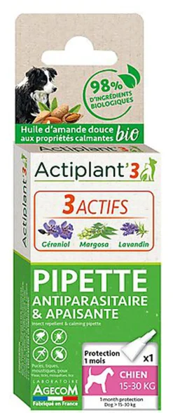 ActiPlant'3 - Pipette Antiparasitaire et Apaisante Bio pour Chien de Moyenne Taille - x1