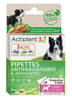 ActiPlant'3 - Pipettes Antiparasitaires et Apaisantes Bio pour Chien de Moyenne Taille - x3