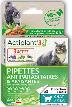 ActiPlant'3 - Pipettes Antiparasitaires et Apaisantes Bio pour Chat - x3