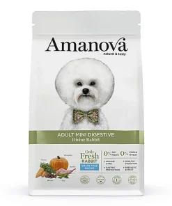 Amanova - Croquettes Adult Mini Digestive sans Céréales au Lapin pour Chiens - 2Kg