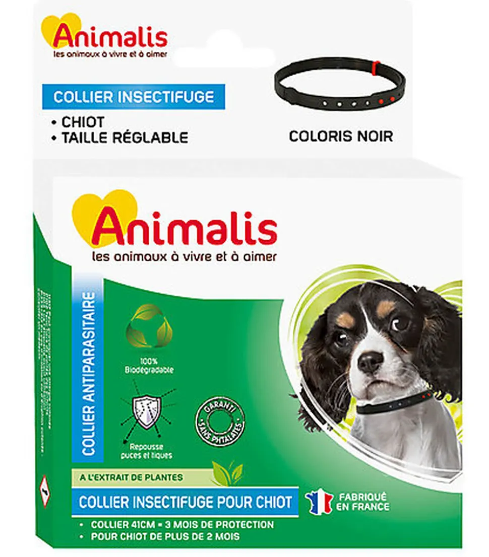 Animalis - Collier Antiparasitaire Noir pour Chiot - 41cm