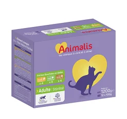 Animalis - Sachets Fraicheur pour Chats Stérilisés à la Viande - 12x100g