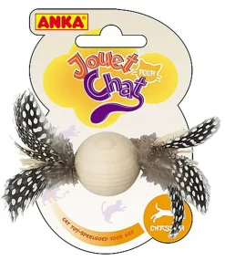 Anka - Jouet Balle en Bois avec Plumes pour Chat - 11cm