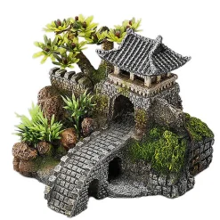 Aquadella - Décoration Pont-Levis avec Plantes pour Aquarium - 14,3cm