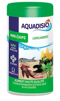 Aquadisio - Aliment Herbivore Mini Chips pour Loricaridès - 250ml