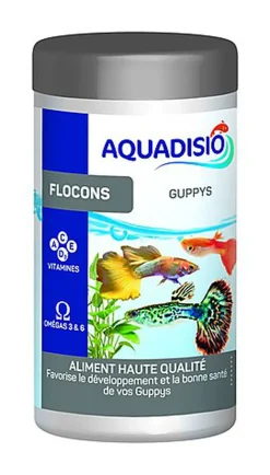 Aquadisio - Aliments en Flocons pour Guppys - 100ml