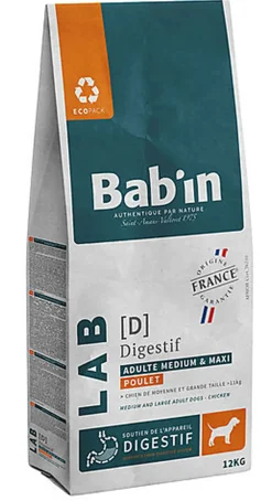 Bab'in - Croquettes Vétérinaires LAB Digestion pour Chiens Medium & Maxi - 12kg
