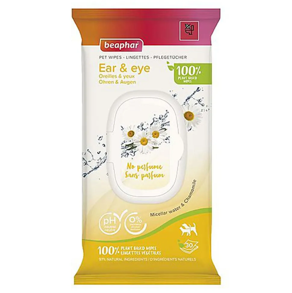 Beaphar - Lingettes végétales Oreilles & Yeux pour chiens et chats - x30