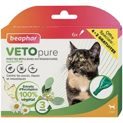 Beaphar - Pipettes Antiparasitaires VETOpure Eucalyptus pour Chats - 6x1ml dont 2 Gratuites