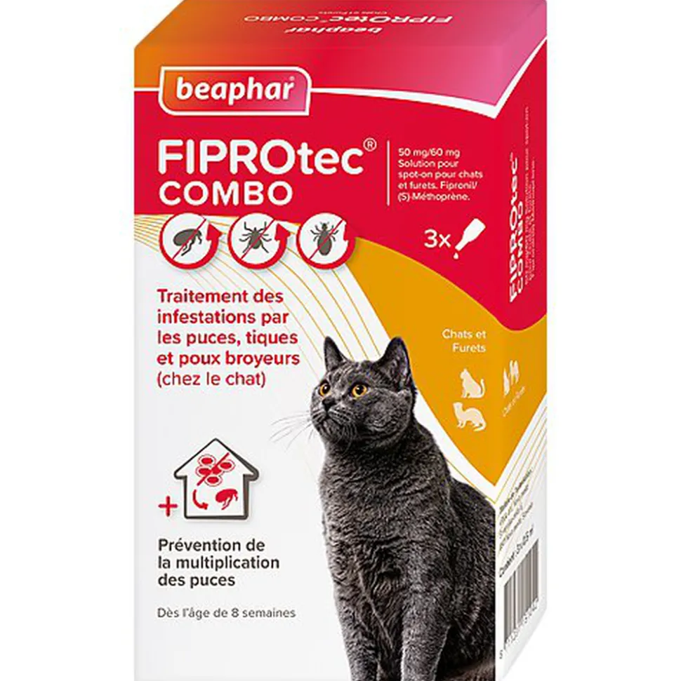 Beaphar - Pipettes Anti-tiques Fiprotec Combo pour Chat - x3