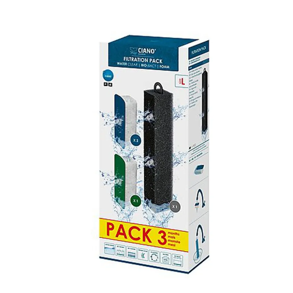 Ciano - Pack 3 Mois de Cartouches WaterClear pour Filtre Aquarium - L