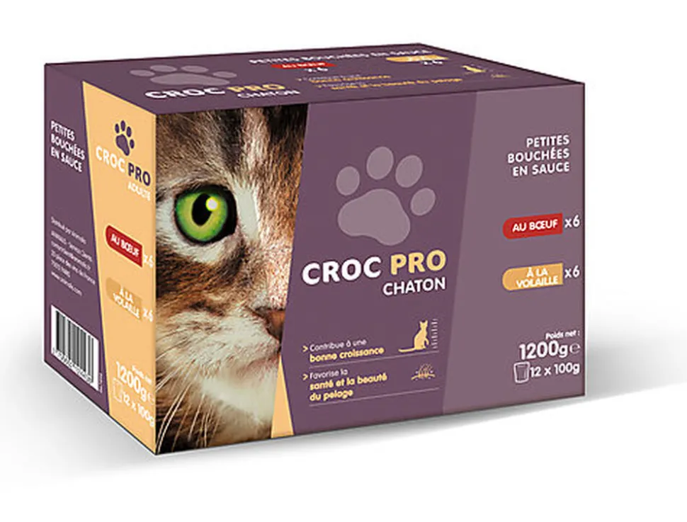 Croc Pro - Bouchées en Sauce Poulet et Volaille pour Chatons - 12x100g