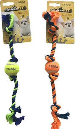 Croci - Jouet Corde + Balle Tennis Vert/Bleu pour Chiens - 16cm