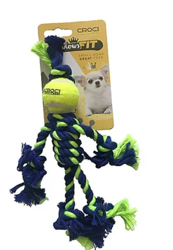 Croci - Jouet Corde + Balle Tennis Vert/Bleu pour Chiens - 25cm