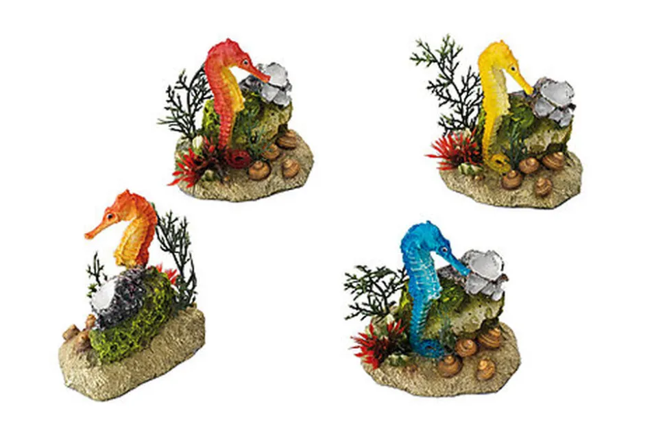 Décoration Cheval de Mer avec Plante pour Aquarium