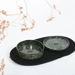 D&D - Gamelle Jasper pour chat Green marble - 13 x 13 x 2 cm