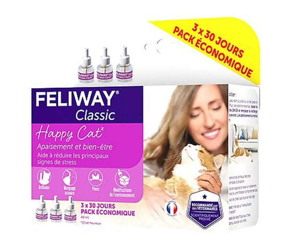 Feliway Classic - Lot Recharge 30J pour le Stress du Chat - 3x48ml