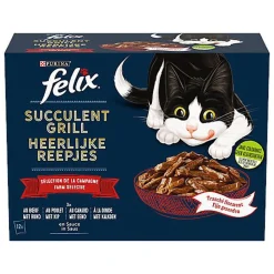 FELIX -  Pochons Succulent Grill Selection de la Campagne à la Viande en Sauce pour chats adultes  - 12X80g