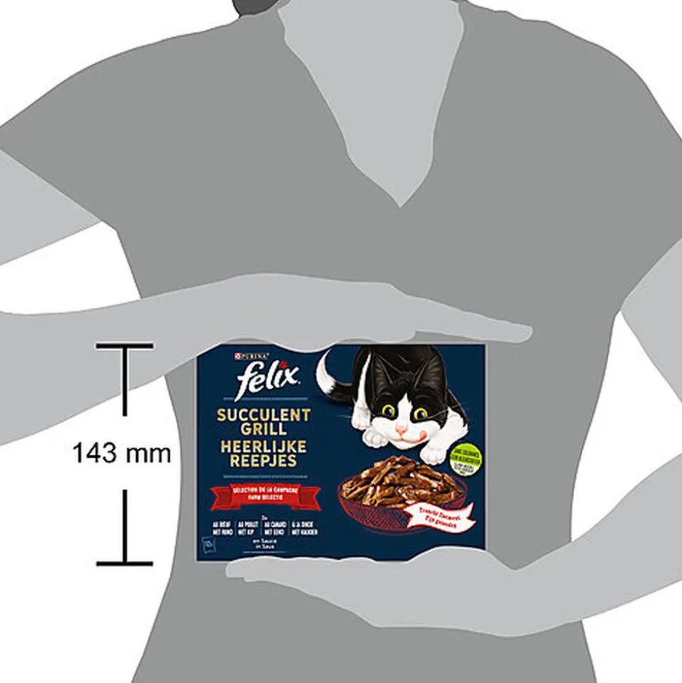 FELIX - Pochons Succulent Grill Selection de la Campagne à la Viande en Sauce pour chats adultes - 12X80g