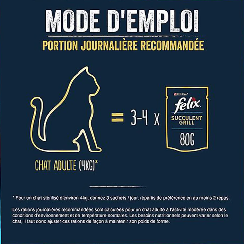 FELIX - Pochons Succulent Grill Selection de la Campagne à la Viande en Sauce pour chats adultes - 12X80g