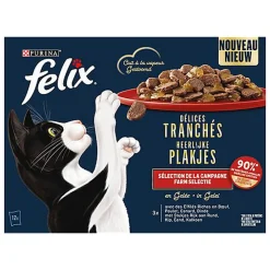 FELIX - Sachets Fraîcheur Délices Tranchés en Gelée Sélection Campagne pour chats adultes - 12x80g