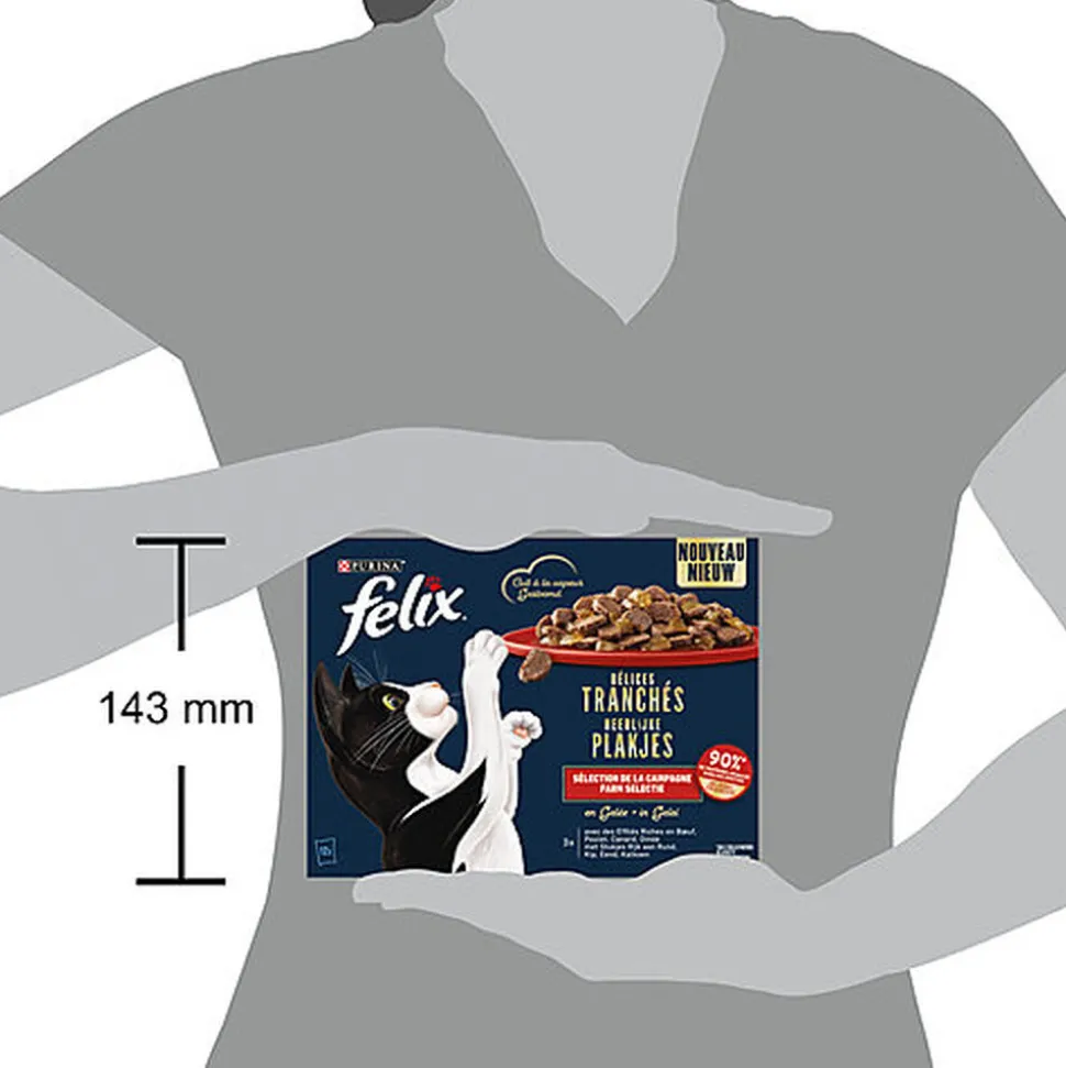 FELIX - Sachets Fraîcheur Délices Tranchés en Gelée Sélection Campagne pour chats adultes - 12x80g