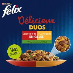 FELIX - Sachets Fraîcheur en Gelée Délicieux Duos aux Légumes pour Chats - 44x85g