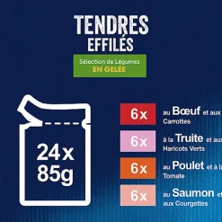 FELIX - Sachets fraîcheur Tendres Effilés Gelée Mixte avec Légumes pour Chats - 24x85g