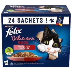 FELIX - Sachets fraîcheurs Délicieux Duos en Gelée Mixte Boeuf poulet Poisson pour Chats- 24x85g
