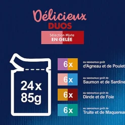 FELIX - Sachets fraîcheurs Délicieux Duos en Gelée Mixte Agneau poulet Poisson pour Chats- 24x85g
