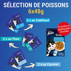 Felix - Soupes en sachets Sélection de Poissons pour Chats - 6x48g