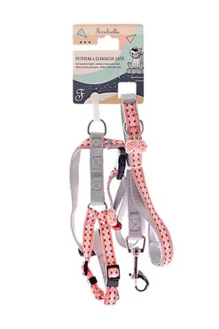 Ferribiella - Ensemble Laisse + Harnais Réglable Gris pour Chats