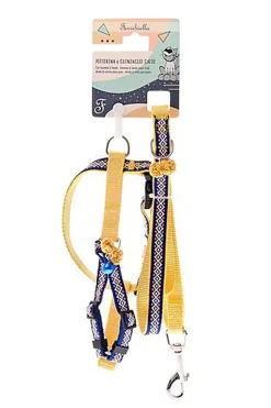Ferribiella - Ensemble Laisse + Harnais Réglable Jaune pour Chats