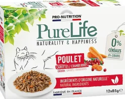 Flatazor - Pochons PURELIFE Effilés en Sauce au Poulet pour Chat - 12x85g