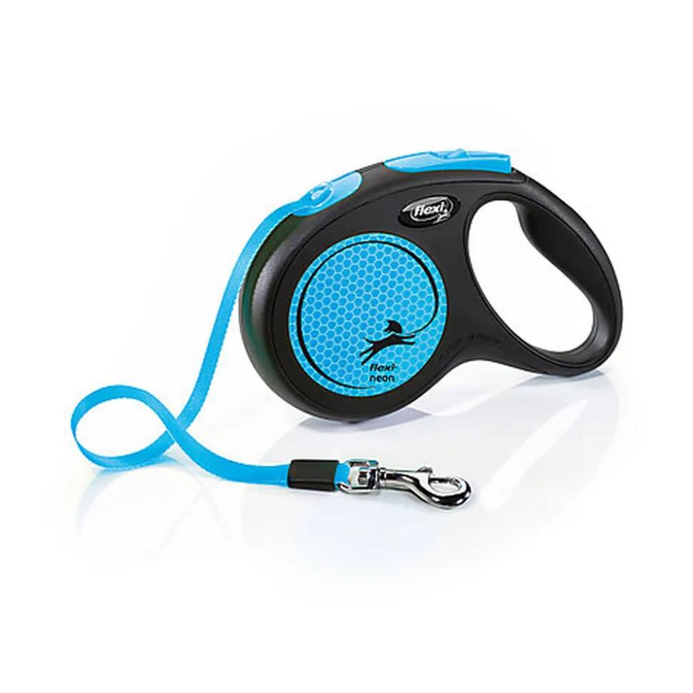 Flexi - Laisse Enrouleur Neon Sangle Bleu - S/5m
