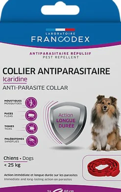 Francodex - Collier Antiparasitaire Icardine pour Petits et Moyens Chiens - Rouge