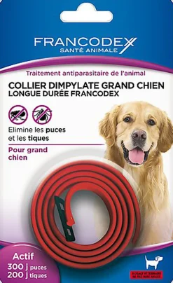 Francodex - Collier Dimpylate Élimines les Puces 300 Jours pour Grand Chien - Rouge