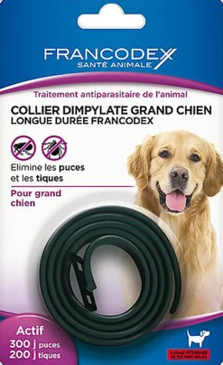 Francodex - Collier Dimpylate Élimines les Puces 300 Jours pour Grand Chien - Noir