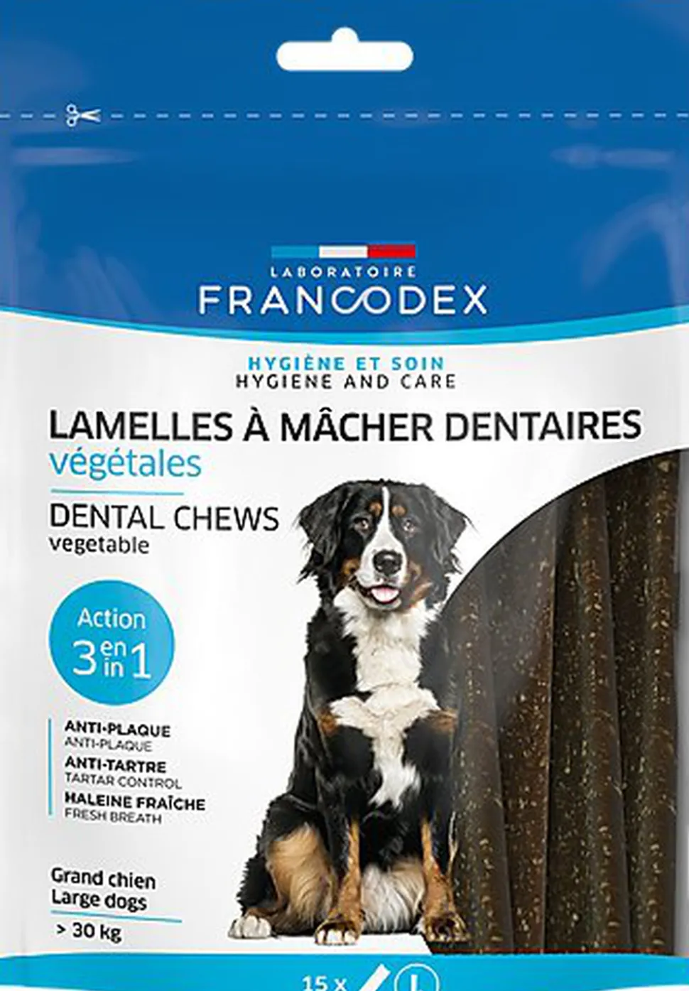 Francodex - Lamelles à Mâcher Anti plaque Dentaire pour Grand Chien > à 30Kg - x15