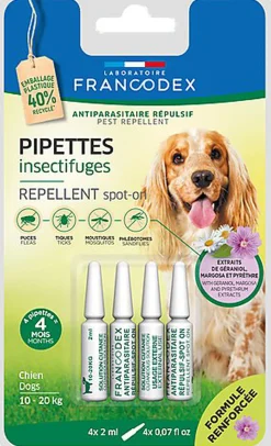 Francodex - Pipettes Antiparasitaires Répulsives pour Chiens Adultes - x4