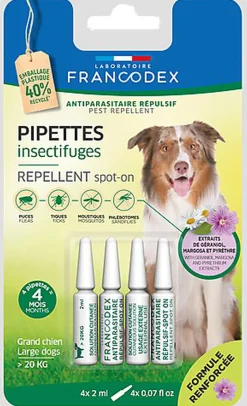 Francodex - Pipettes Antiparasitaires Répulsives pour Grands Chiens - x4
