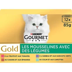 GOURMET - Boîtes GOLD Les Mousselines avec des Légumes pour chats - 12x85g