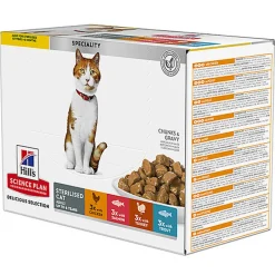 Hill's Science Plan - Sterilised Cat Multipack 12 Sachets Repas Pour Chat Stérilisé 4 Saveurs -12x85g
