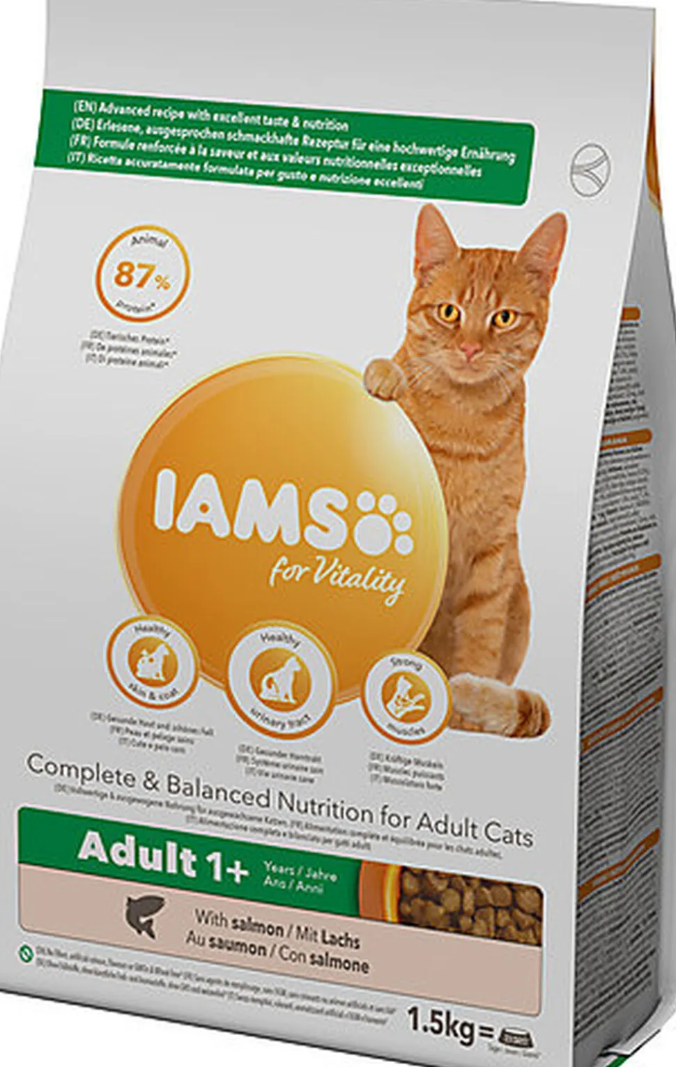Iams - Croquettes Vitality Chat Adulte - Au saumon - 1,5kg