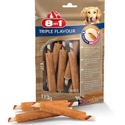 8in1 -Friandises Triple Flavour Ribs Travers à Mâcher pour Chien - x6