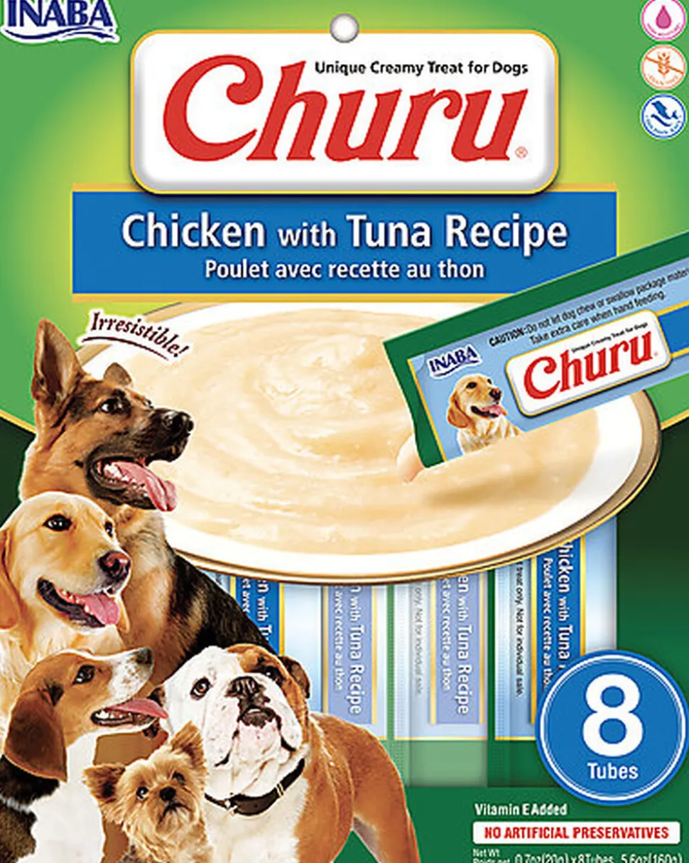 Inaba - Friandises Churu Poulet avec Recette au Thon pour chiens - 8x20g