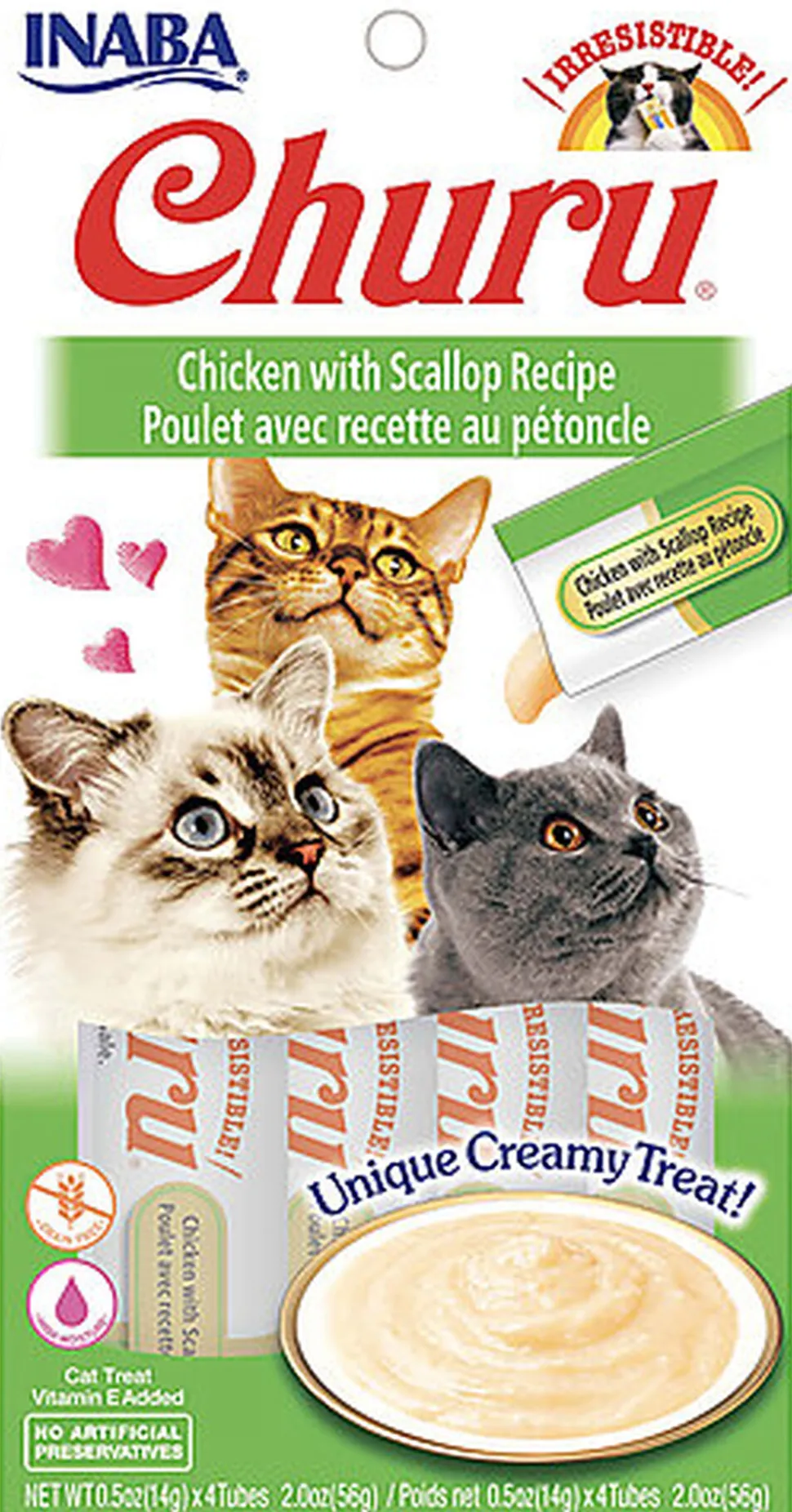 Inaba - Friandises Churu Poulet avec Recette au Pétoncle pour Chats - 4x14g